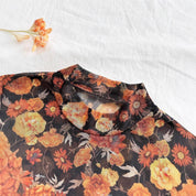 Stand-up Collar Mesh Printed Long-sleeve Top For Women