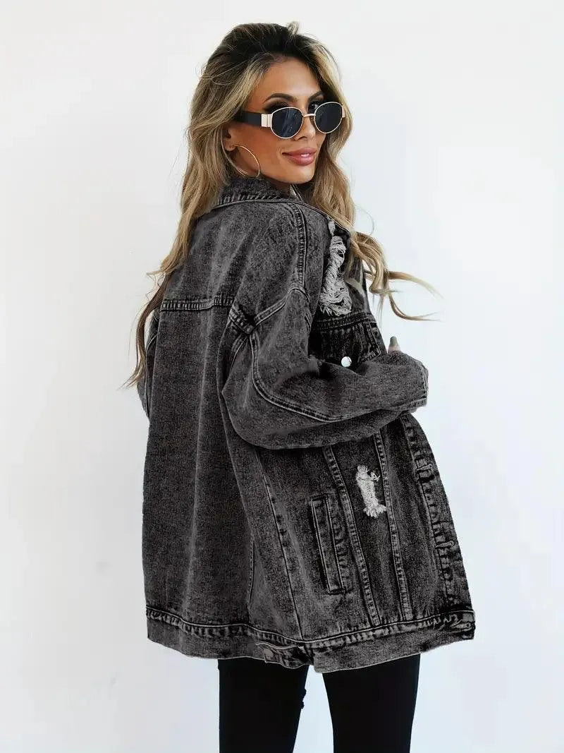 Dames spijkerjas zwart denim oversized achterzijde
