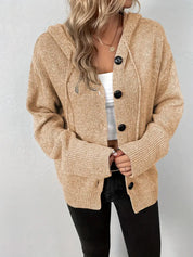 Beige knit cardigan with buttons front view