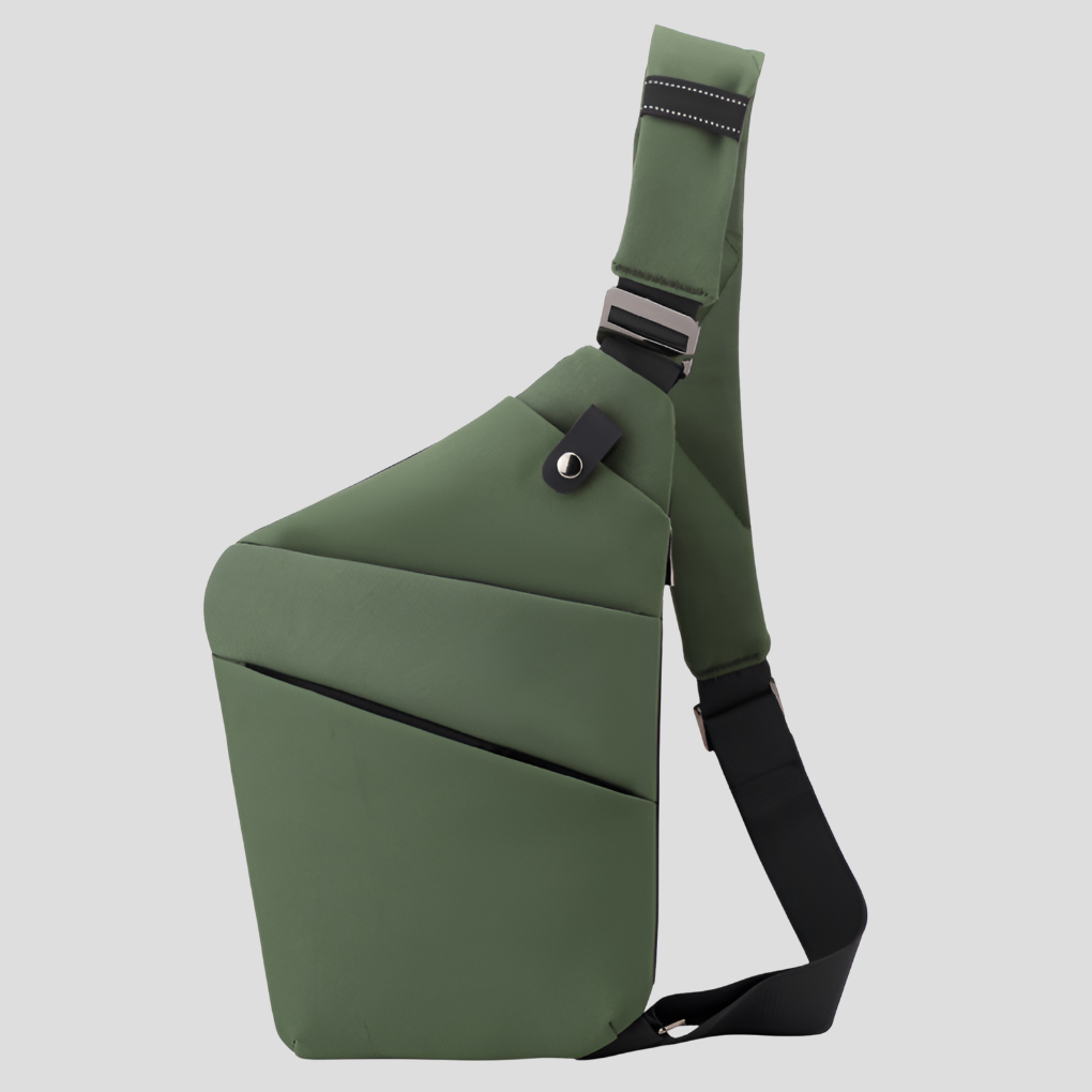 Green anti-theft sling bag front view