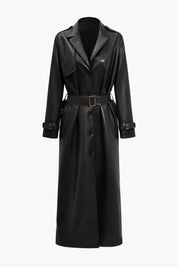 Faux leather trench coat black full-length front