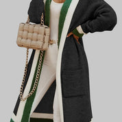 Open cardigan dames zwart/groen met zakken, detail shot