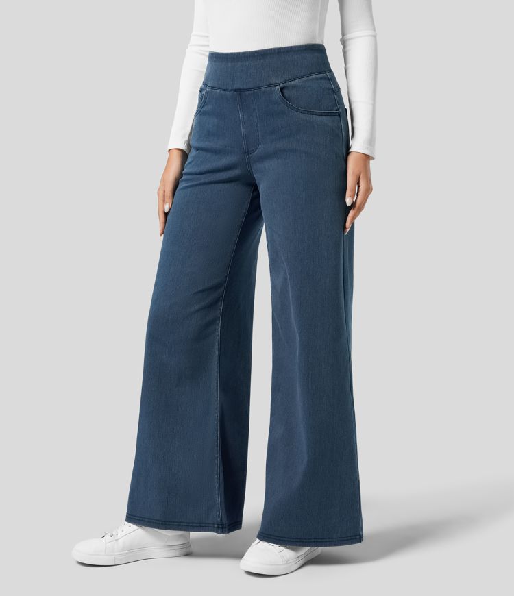 Wide-leg denim pants dark blue front view