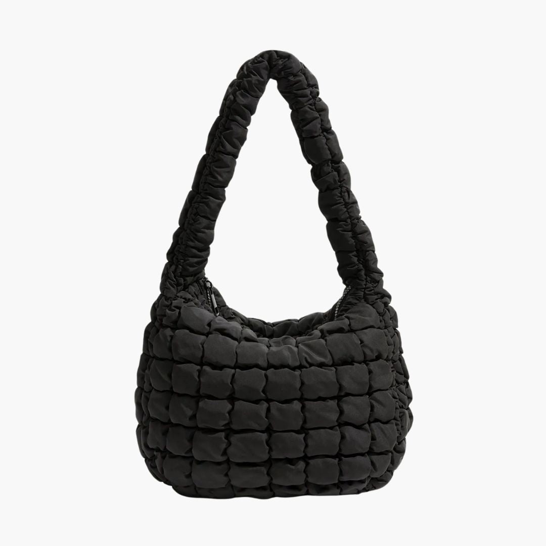 Quilted hobo bag black front view