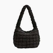 Quilted hobo bag black front view