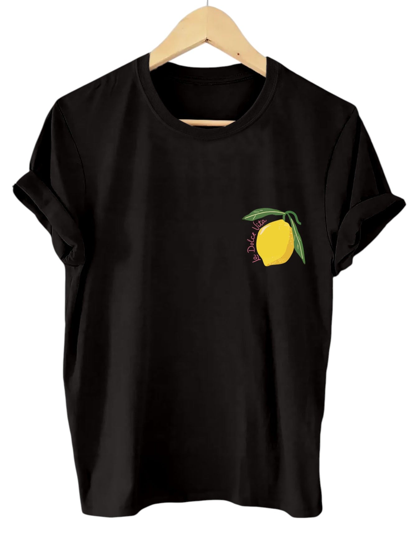 Zwart t-shirt met citroenprint vooraanzicht