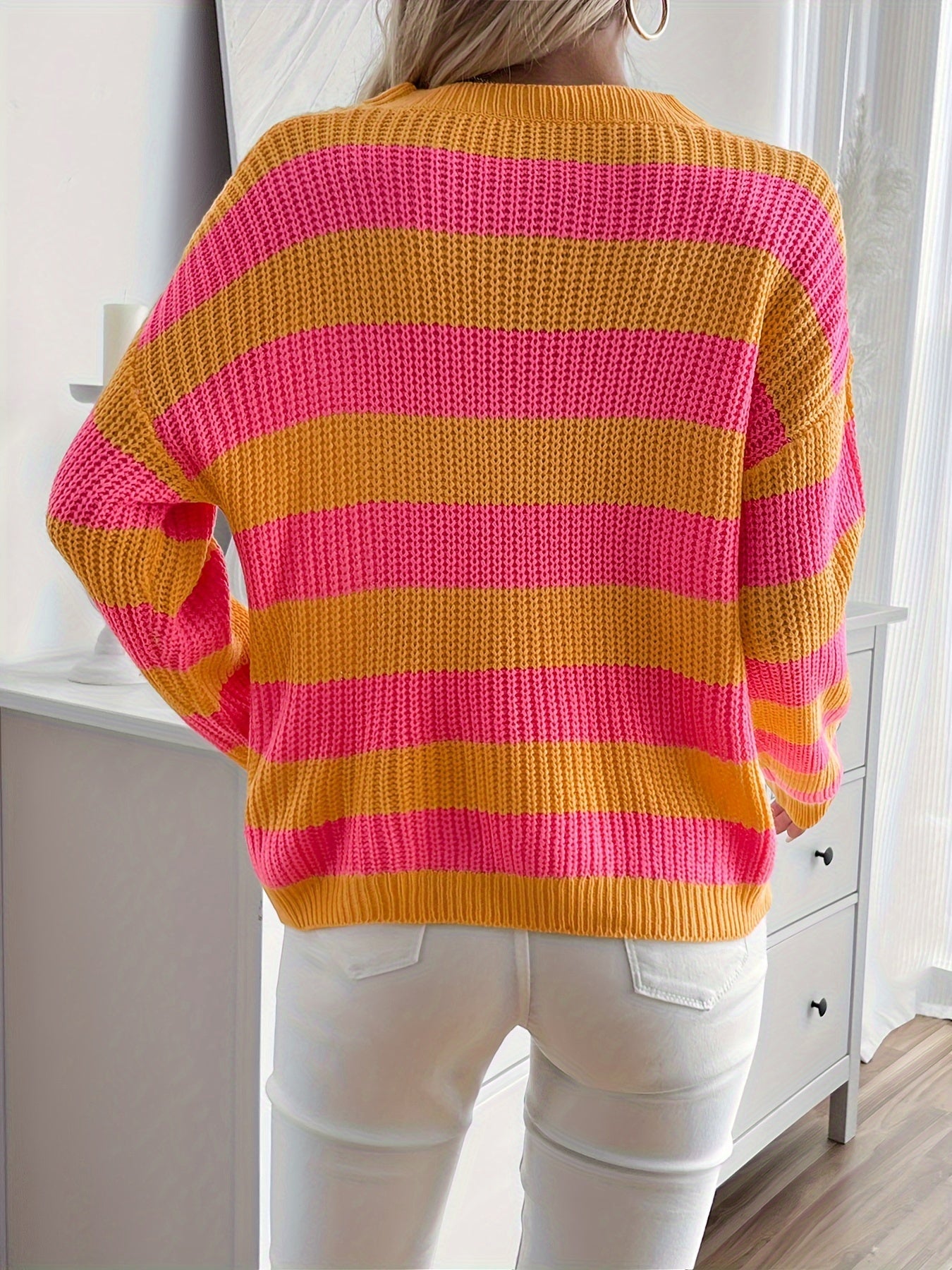Gestreep trui oranje-roze rugzijde