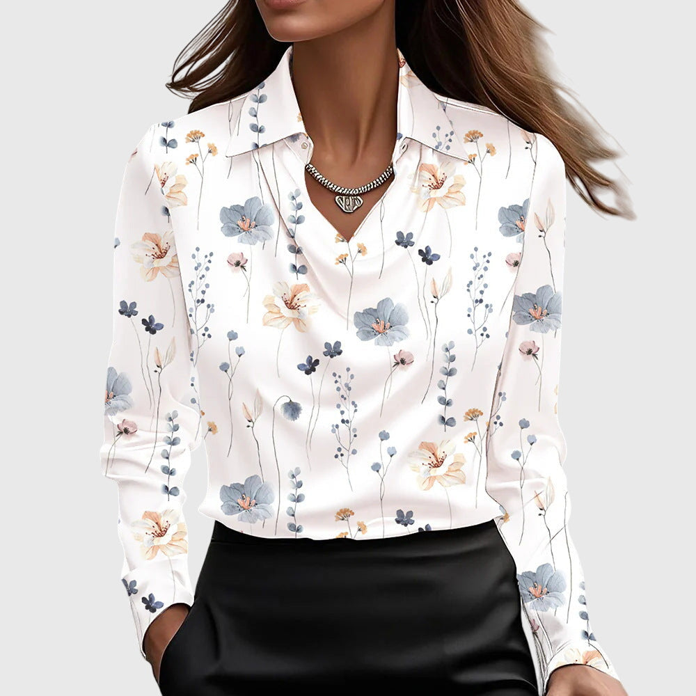 Silk blouse white with small floral pattern front view