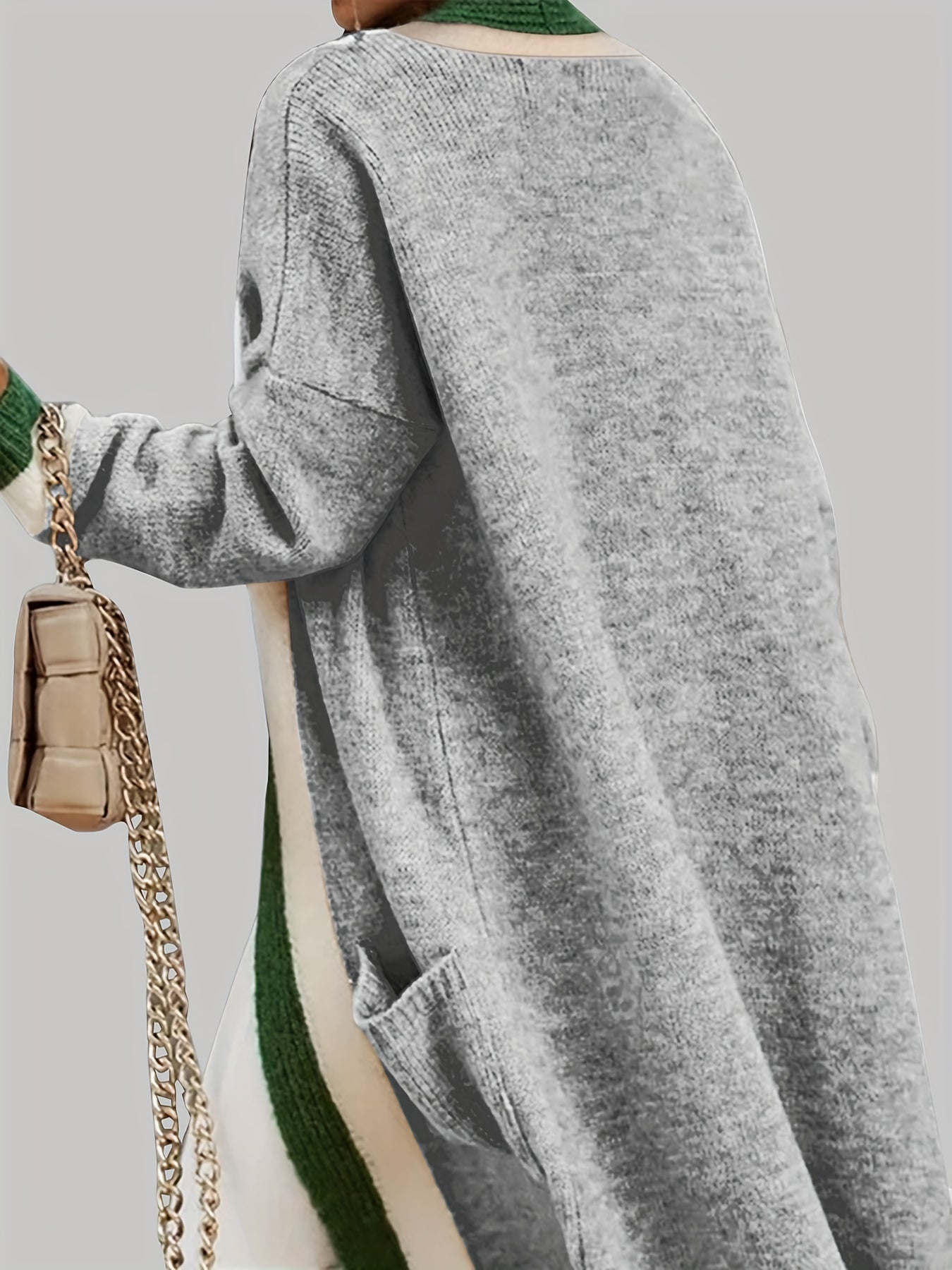 Open cardigan grijs met colorblock design, detail shot