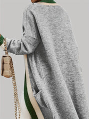 Open cardigan grijs met colorblock design, detail shot