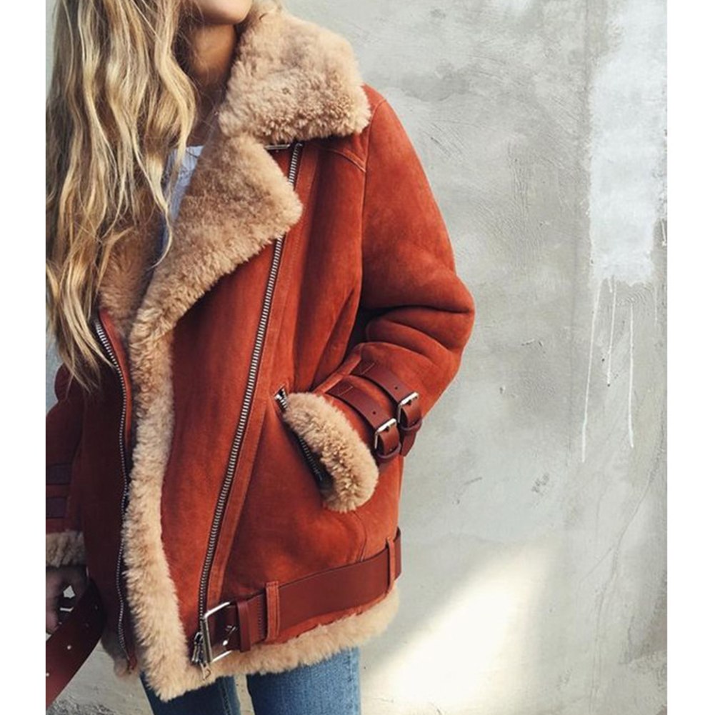 Aviator jas oranje met shearling bont detailzijde