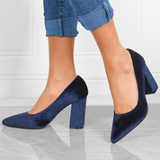 Navy suede pumps pointed toe angled view
