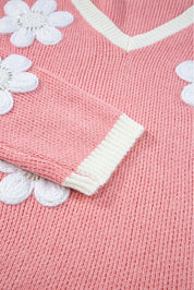 Trui roze met witte bloemen detail