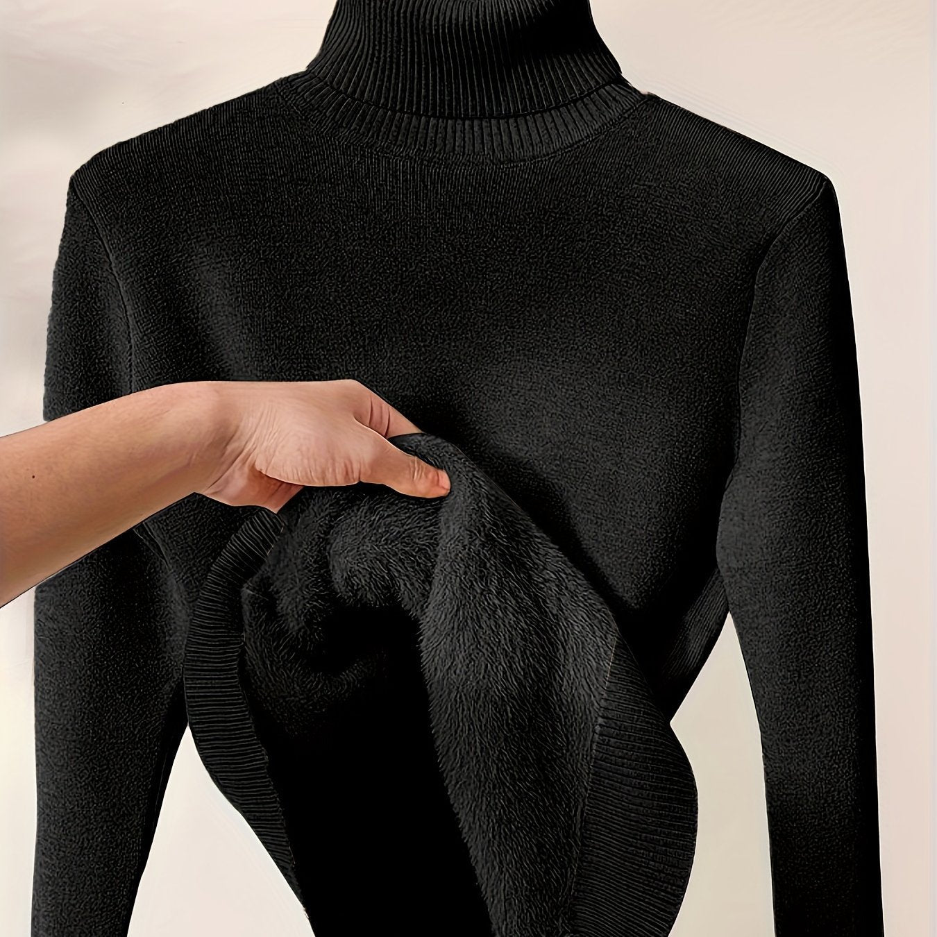 Trui zwart gebreid turtle neck detail hand