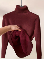 Trui donkerrood gebreid turtle neck detail shot