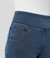 Wide-leg denim pants dark blue waistband detail