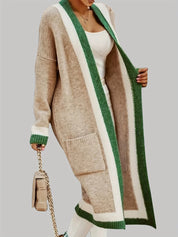 Open trui met kleurblok ontwerp beige, groen en wit, front view