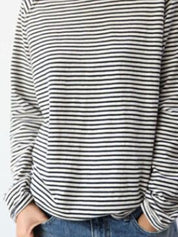 Black and white striped long-sleeve shirt front view