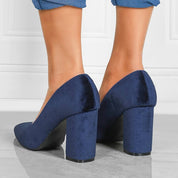 Navy suede pumps pointed toe rear view