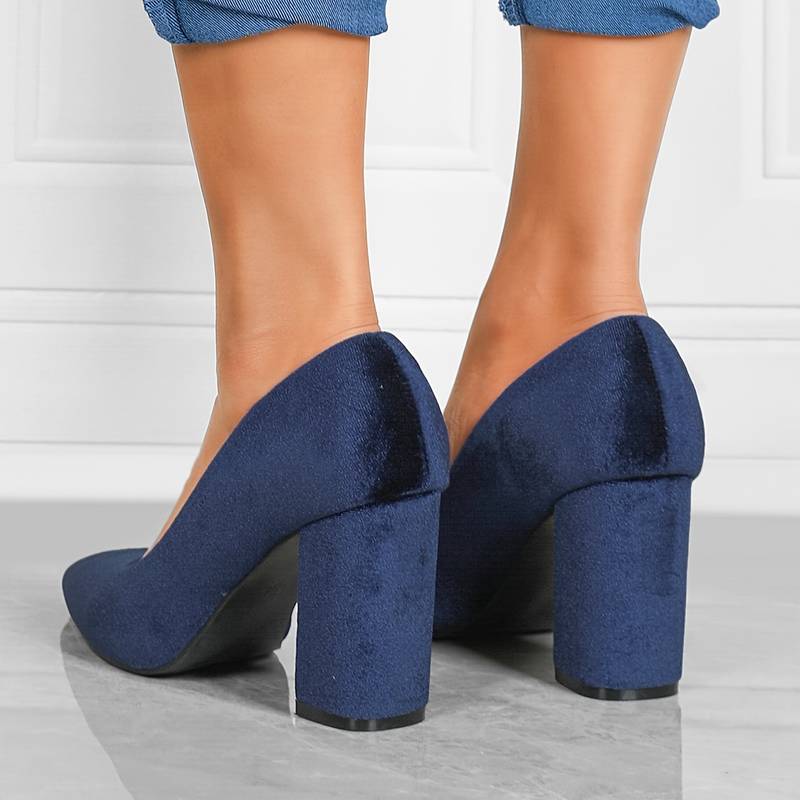 Navy suede pumps pointed toe rear view