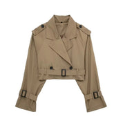 Korte trenchcoat beige met riem en knopen voorzijde