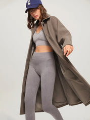 Visconte winterjas bruin geborsteld met riem detail shot