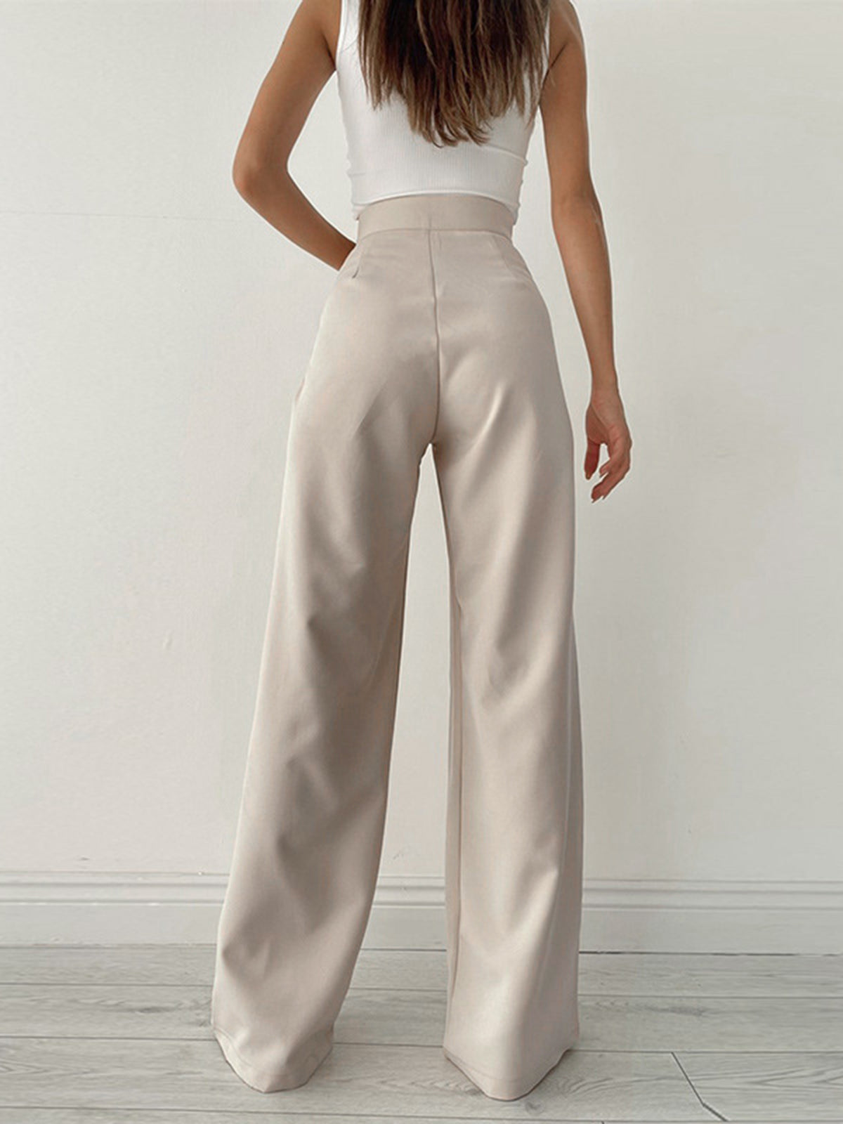 Pantalon met hoge taille lichtgrijs dames front view