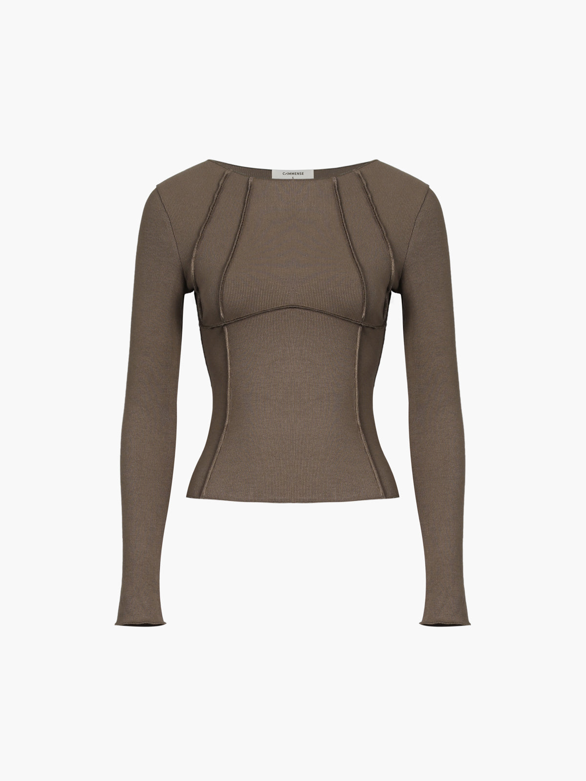 Slimfit trui bruin met structuur en lange mouwen front view
