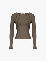 Slimfit trui bruin met structuur en lange mouwen front view