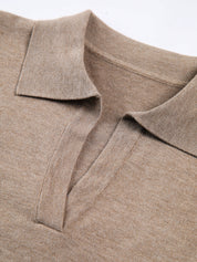 Soft cashmere blend polo shirt collar close-up