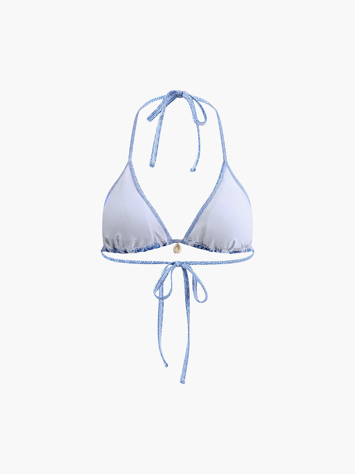 Bikinitop wit met blauwe print en strikachterzijde