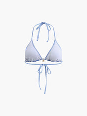 Bikinitop wit met blauwe print en strikachterzijde