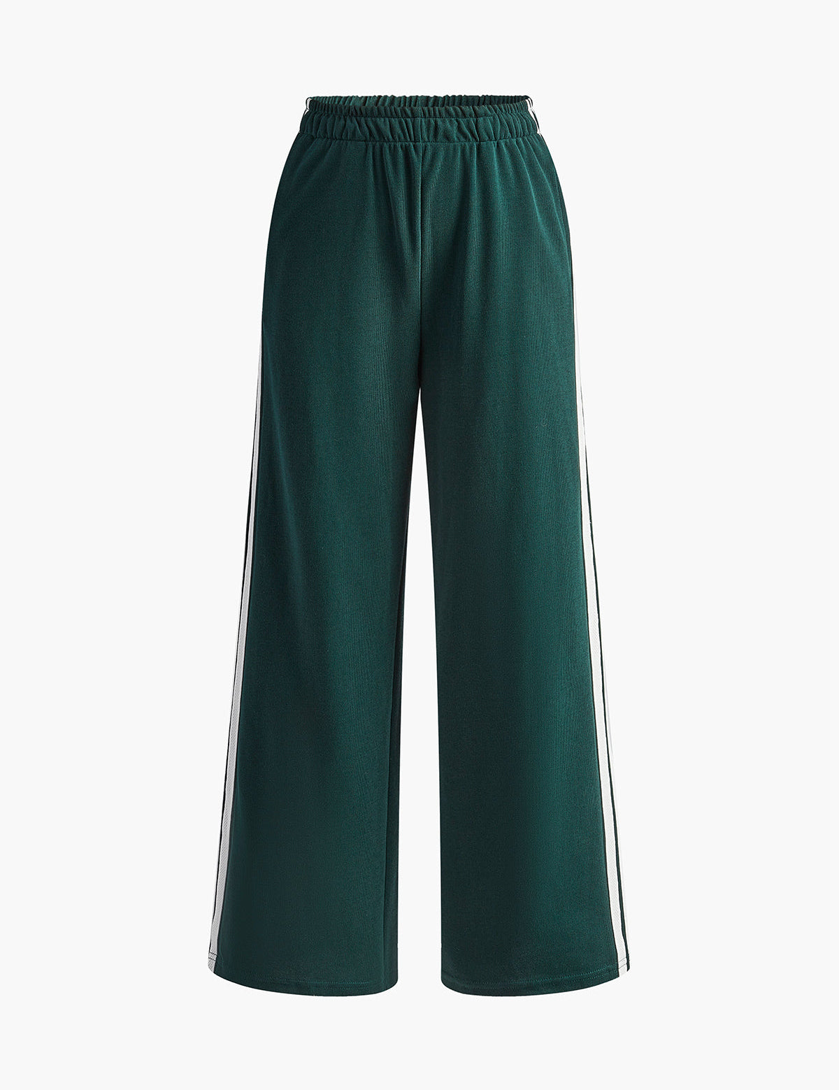 Dames broek groen met witte strepen zijprofiel