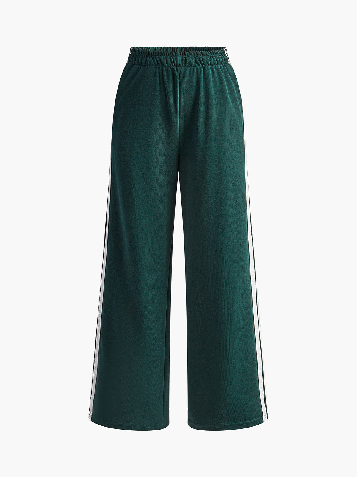 Dames broek groen met witte strepen zijprofiel