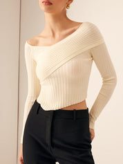 Trui asymmetrisch criss cross geribd wit front view