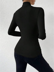 Kraagshirt zwart slimfit met ritsdetail vooraanzicht