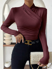 Kraagshirt donkerrood met kruisoverdetail front view