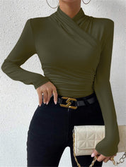 Kraagshirt groen met kruisoverdetail front view