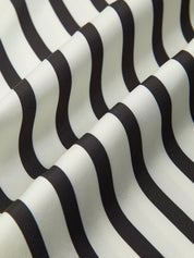 Striped blouse with band collar close-up fabric texture