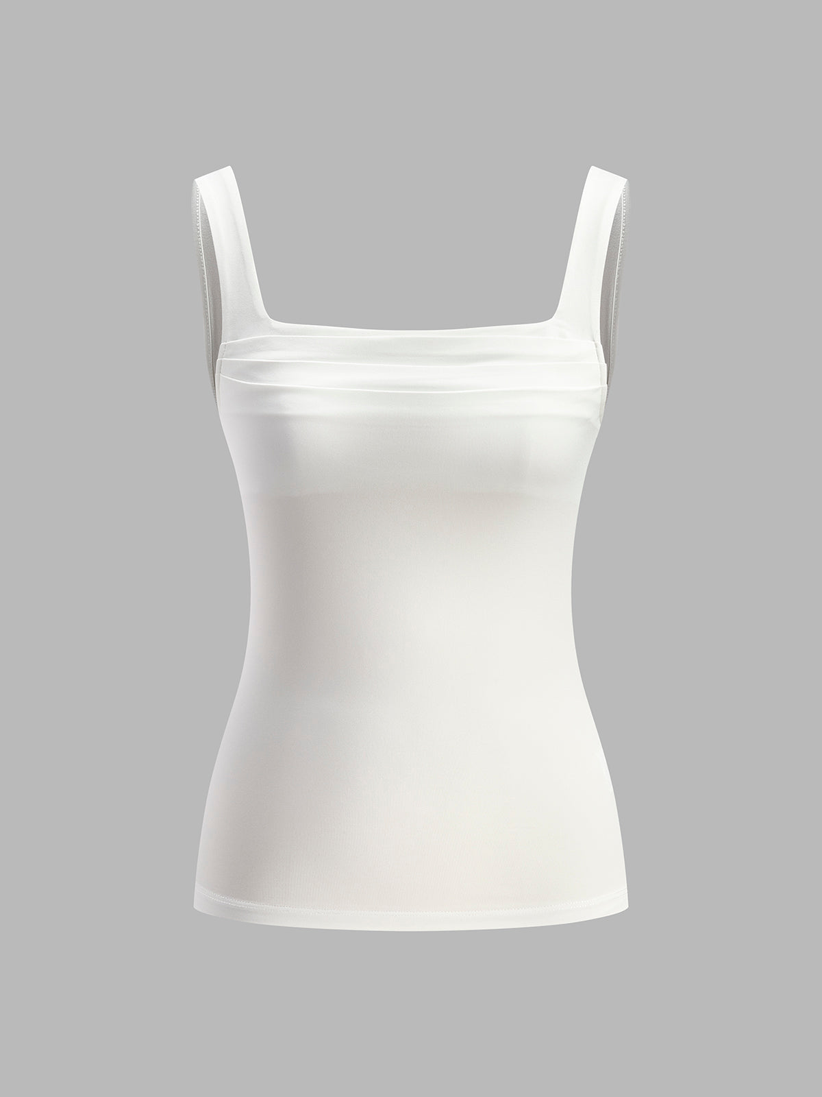 White ruched tank top front view on mannequin