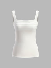 White ruched tank top front view on mannequin