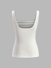 White ruched tank top back view on mannequin