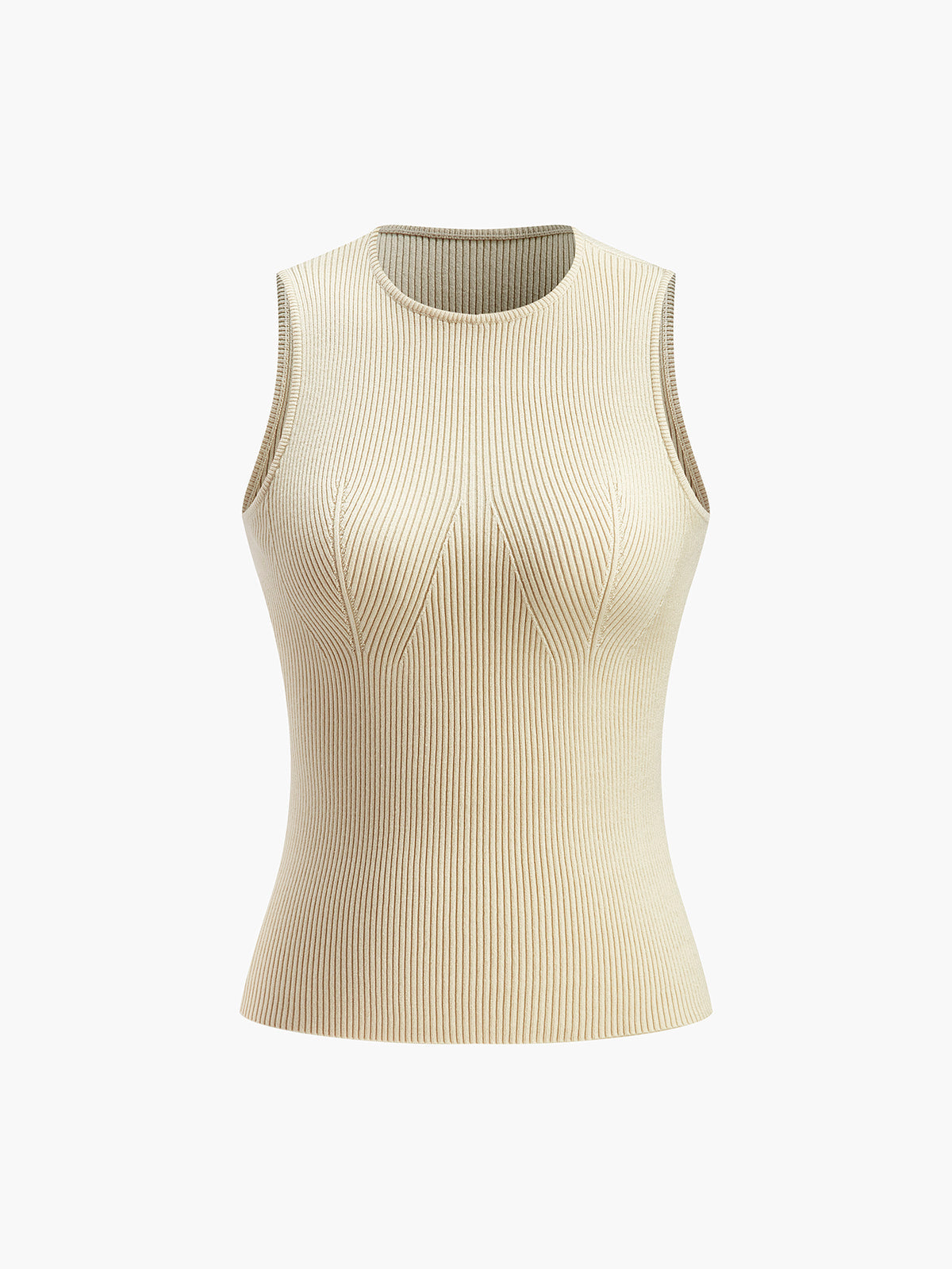Cream ribbed sleeveless top front view isolated