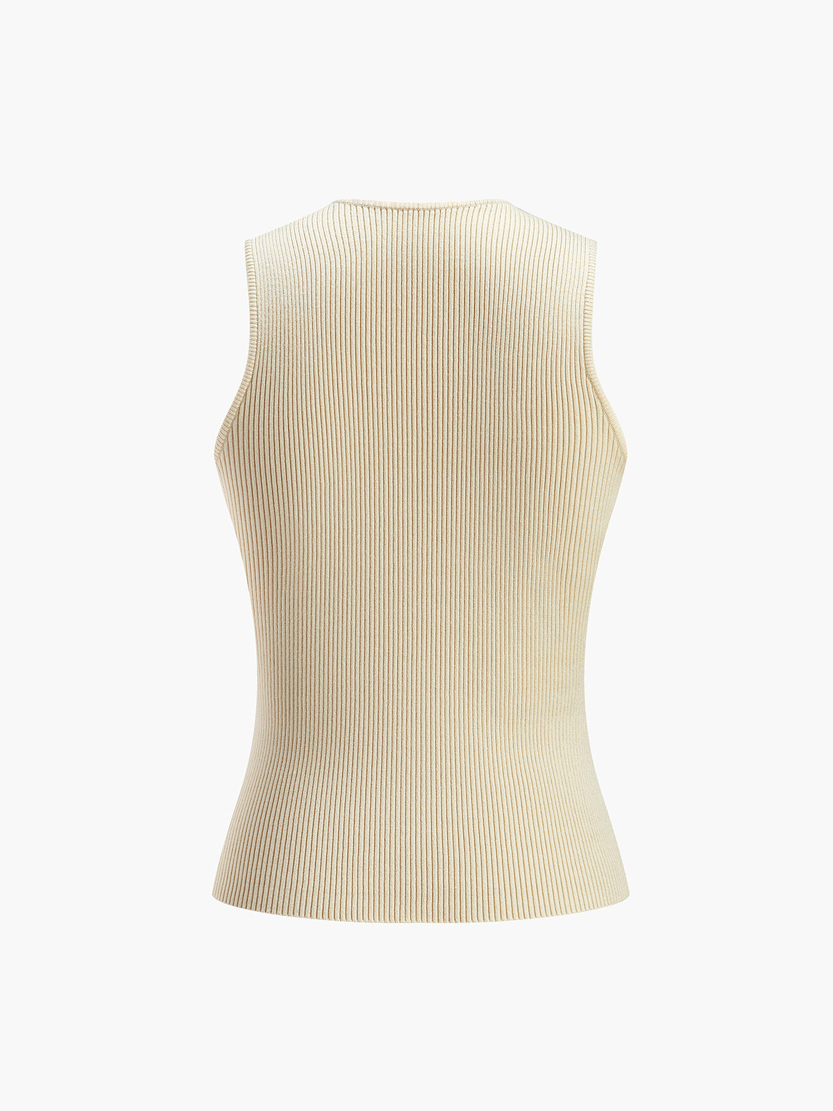 Cream ribbed sleeveless top back view isolated