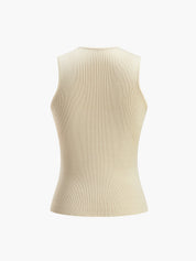 Cream ribbed sleeveless top back view isolated