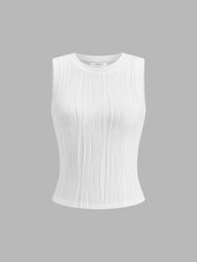White ribbed tank top front view on mannequin
