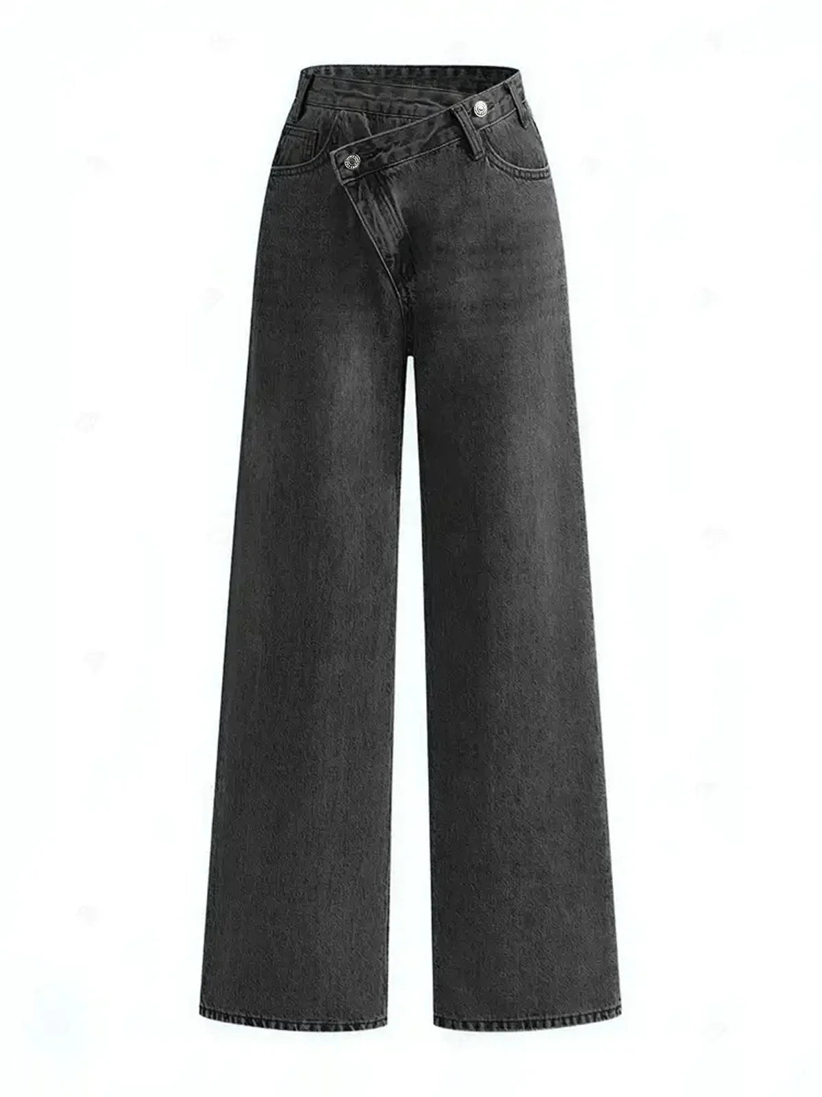 Dames jeans asymmetrisch zwart front view