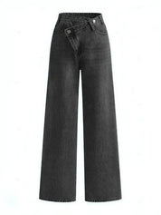 Dames jeans asymmetrisch zwart front view