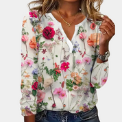 Floral V-neck blouse white front view
