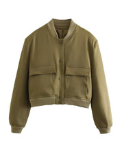 Dames bomberjas groen met knopen en zakken front view